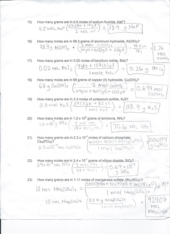 Mole Calculation Worksheet Ivy's Chemistry Blog